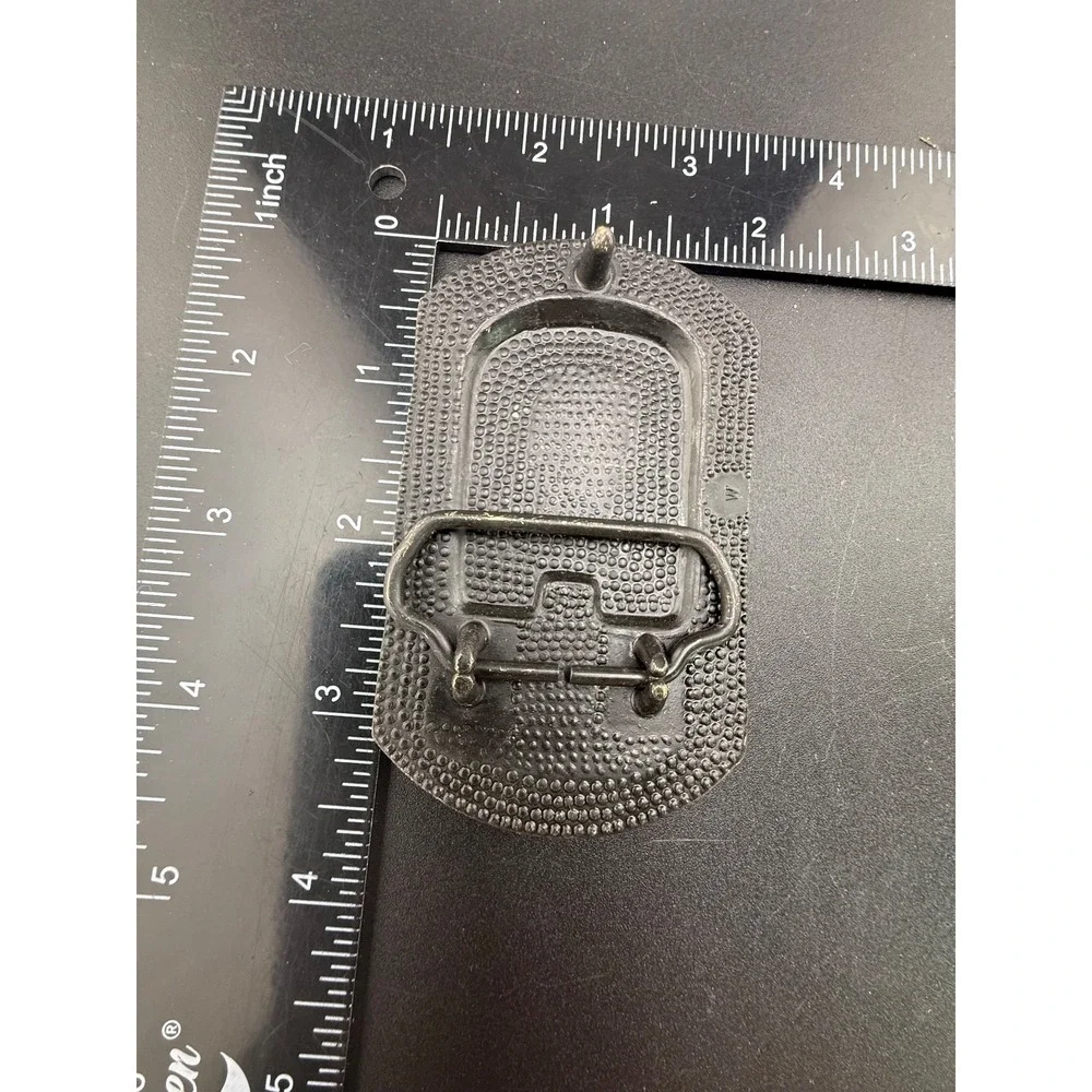 Vintage Nickel Rate‎ Road Gold Tone Buckle Enamel Railroad